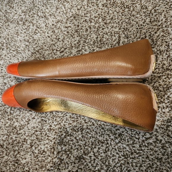 Kate Spade Brown Leather and Orange Patent Leather Women's Flats SZ 6.5 - Picture 7 of 9